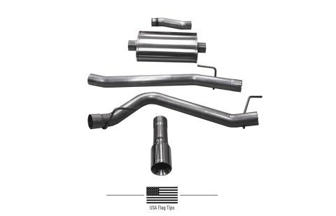 Corsa Sport Exhaust Systems for 2020-2023 GLADIATOR - 21060USA System, Sport, Cat-back, Single, 304 Stainless Steel, Natural, Driver Side Exit, Polished USA Flag Etched Tip, Jeep, Kit