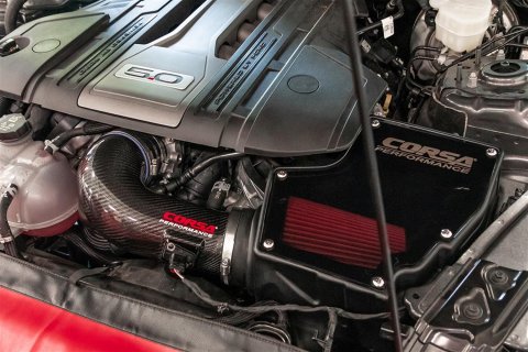 Corsa Carbon Fiber DryTech 3-D Air Intakes for 2018-2023 MUSTANG - 44007-MF Intake Kits, Closed Box MaxFlow 5 Intake Systems, Forged Tube,Cotton gauze Filter, Blue, Mustang GT, Ford, 5.0L, Kit