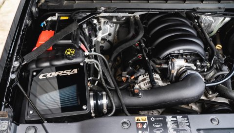 Corsa MaxFlow 5 Air Intakes 45554 Intake Kit, 5, Polyethylene Tube, Black, Cotton Gauze Filter, Blue, Cadillac, Chevy, GMC, 6.2L, Kit