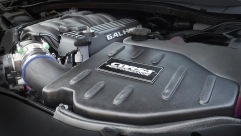 Corsa Closed Box DryTech 3-D Air Intake Systems for 2012-2014 300, 2011-2022 CHALLENGER, 2012-2018 CHARGER - 46864D Kit, 3-D, Polyethylene Tube, Black, Synthetic Filter, Red, Chrysler, Dodge, 6.4L, Kit