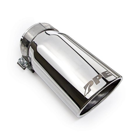 Pacific Performance Engineering Round, Polished 4 Inch Exhaust Tip 117020000 Tip, Stainless Steel, Universal in. ID inlet, 1 in." total length, PPE logo, Clamp On, Each