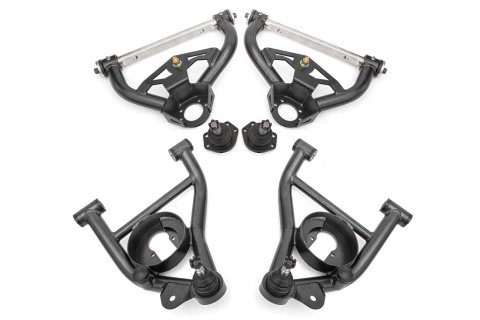 BMR Suspension A-Arms AAK462H Control Arms, Tubular, Front Upper, Front Lower, Tall Ball Joint, Steel, Black Hammertone Powdercoated, Buick, Chevy, Oldsmobile, Pontiac, Kit