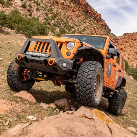 Aries Automotive TrailCrusher Angular Brush Guards for 2020-2024 GLADIATOR, 2007-2024 WRANGLER, 2018 WRANGLER JK - 2081100 Grille Guards, Steel, Black Powdercoated, Textured, Guard, Front, Jeep, Each