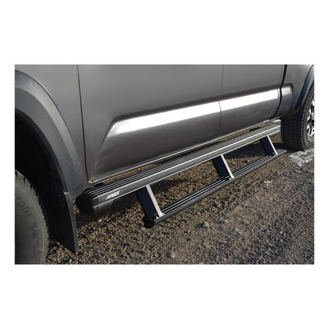 Aries Automotive ActionTrac Powered Running Boards for 2005-2023 TACOMA - 3047953 Power Boards, ActionTrac, Aluminum, Black Powdercoated, Toyota, Crew Cab, Kit