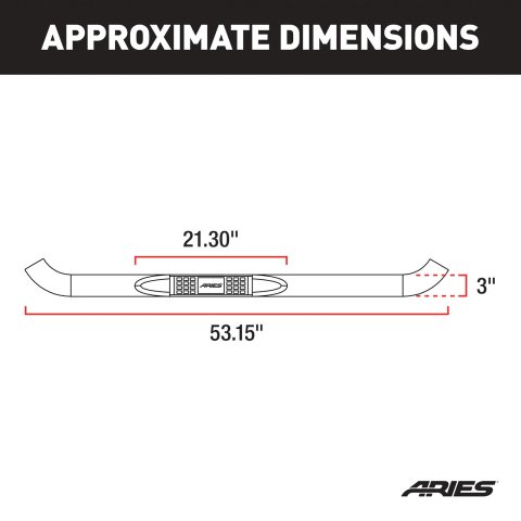 Aries Automotive 3 in. Round Side Bars 214048 Step Bars, Stainless Steel, Black Powdercoated, Gloss, 3.00 Diameter, 53.150 Length, Chevrolet, GMC, Pair