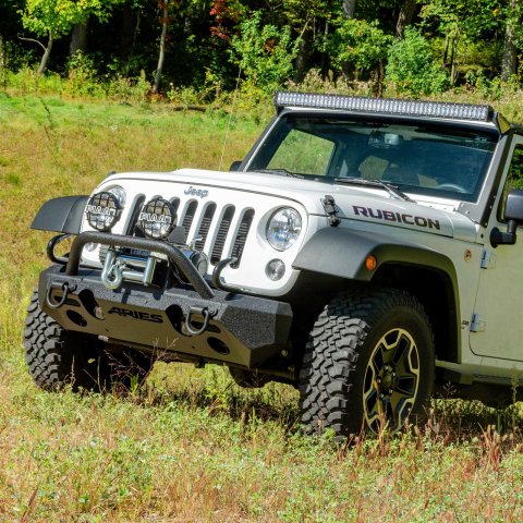 Aries Automotive TrailChaser Front Bumper with Corner and Brush Guards for 2007-2017 WRANGLER, 2018 WRANGLER JK - 2082050 Bumpers, Fabricated, Steel, Black Powdercoated, Textured, Front, Center Section, Guards, Guard, Jeep, Kit
