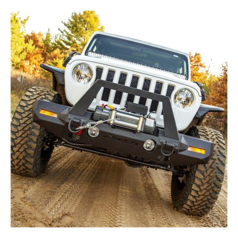 Aries Automotive TrailChaser Front Bumper with Corner and Brush Guards for 2020-2024 GLADIATOR, 2018-2024 WRANGLER - 2082079 Bumpers, Fabricated, Steel, Black Powdercoated, Textured, Front, Center Section, Guards, Guard, Jeep, Kit