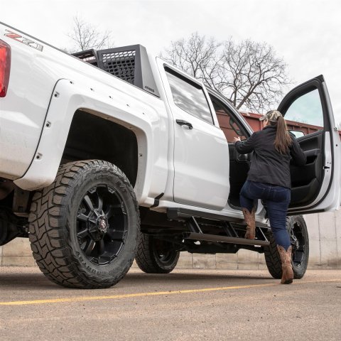 Aries Automotive ActionTrac Powered Running Boards 3047902 Power Boards, ActionTrac, Aluminum, Black Powdercoated, Chevy, GMC, Crew Cab, Kit