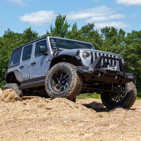 Aries Automotive TrailChaser Front Bumper with Corner and Brush Guards for 2020-2024 GLADIATOR, 2018-2024 WRANGLER - 2082089 Bumpers, Fabricated, Steel, Black Powdercoated, Textured, Front, Center Section, Guards, Guard, Jeep, Kit