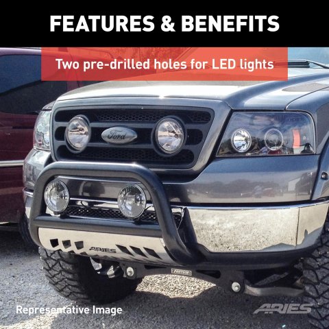 Aries Automotive 3 in. Bull Bars for 2019-2024 1500 - 35-5008 Grille Guard, Bar with Skid Plate, Ram, Stainless, Polished, Each