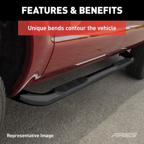 Aries Automotive 3 in. Round Side Bars for 2021-2024 BRONCO - 209045 Step Bars, Diameter, Powdercoated Steel, Black, Ford, Pair