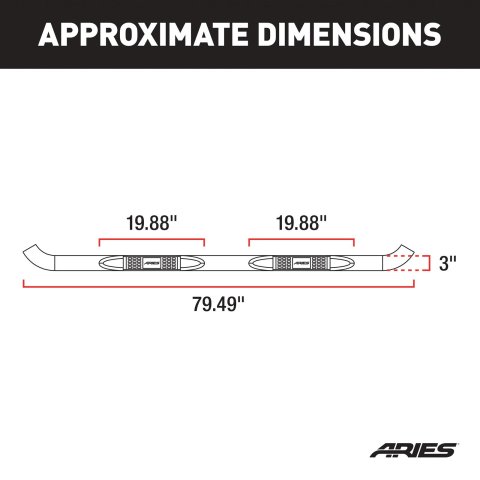 Aries Automotive 3 in. Round Side Bars 204039 Nerf and Step Bars, Bars, Steel, Black Powdercoated, Chevrolet, GMC, Pair