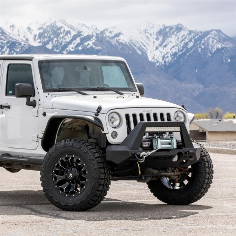 Aries Automotive TrailChaser Front Bumper with Corner and Brush Guards for 2007-2017 WRANGLER, 2018 WRANGLER JK - 2082055 Bumpers, Fabricated, Aluminum, Black Powdercoated, Textured, Front, Center Section, Guards, Guard, Jeep, Kit