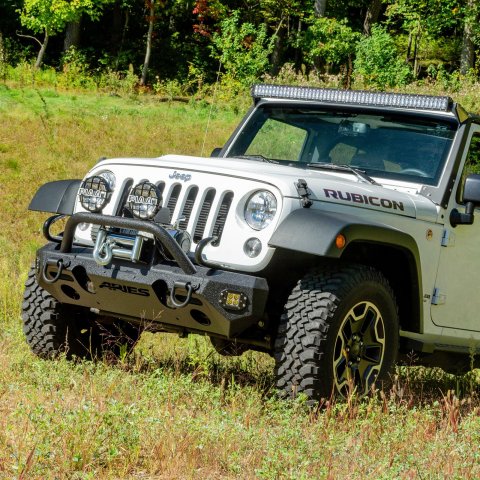 Aries Automotive TrailChaser Front Bumper with Corner and Brush Guards for 2007-2017 WRANGLER, 2018 WRANGLER JK - 2082058 Bumpers, Fabricated, Aluminum, Black Powdercoated, Textured, Front, Center Section, Guards, Guard, Jeep, Kit