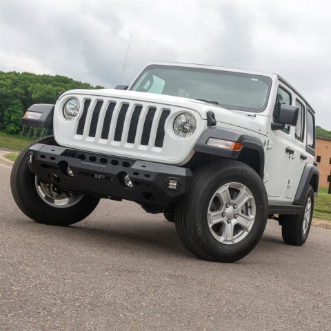 Aries Automotive TrailChaser Front Bumper with Corner Guards and LEDs for 2020-2024 GLADIATOR, 2018-2024 WRANGLER - 2082075 Bumpers, Fabricated, Aluminum, Black Powdercoated, Textured, Front, Center Section, Guards, Jeep, Kit