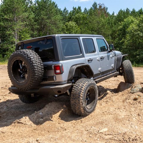 Aries Automotive TrailChaser Rear Bumper with Corner Guards for 2018-2024 WRANGLER - 2082082 Bumpers, Fabricated, Aluminum, Black Powdercoated, Textured, Rear, Center Section, Guards, Jeep, Kit