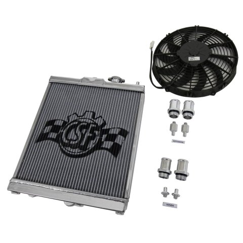 CSF Racing Radiators for 1992-2000 CIVIC, 2003-2006 LANCER - 2858X Radiator, Racing, Half Size, Aluminum, Polished, Fan Included, Shroud Included, Mitsubishi, Honda, Civic, Evo, Each