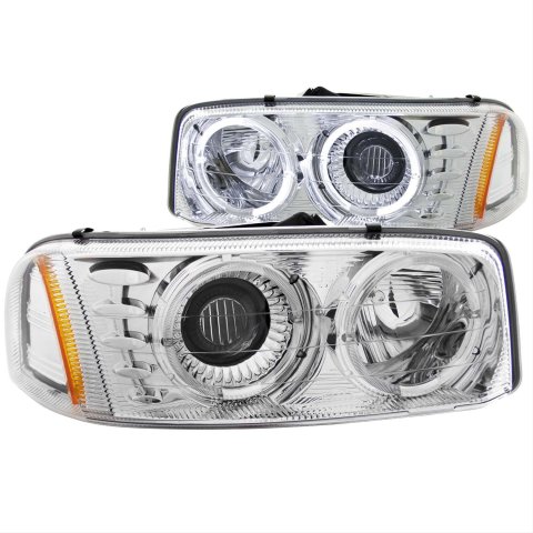 Anzo Headlights 111191 Headlight Assemblies, Projector with Halo, Amber/Clear Lens, Chrome Housing, GMC, Pair