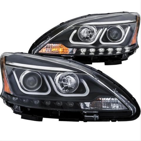 Anzo Headlights 121487 Head Light Assembly, Projector with Halo, Clear Lens, Black Housing, Nissan, Pair