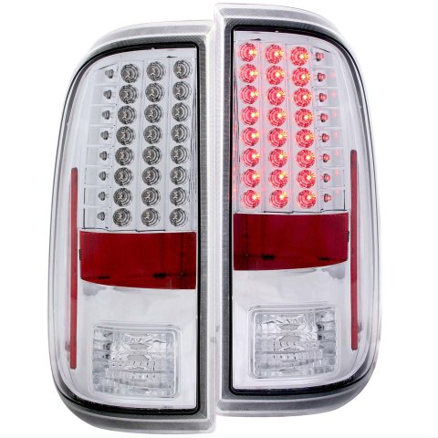 Anzo LED Taillights 311128 Taillight Assemblies, LED, Clear with Red Inserts Lens, Chrome Housing, Ford, Set
