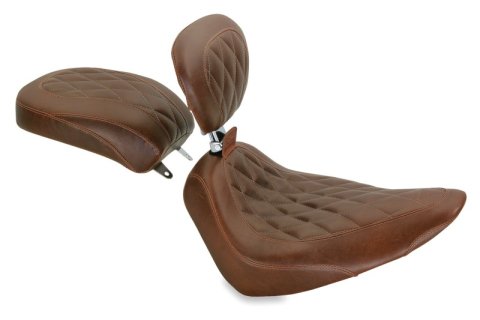 Mustang Motorcycle Seats Powersports 79753 84-06 Harley Standard Rear Tire Wide Tripper Solo Seat w/Driver Backrest - Distressed Brown