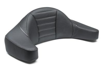Mustang Motorcycle Products Deluxe Extended Arm Wrap-Around Backrests 79013GM 93-13 HD FL Super Touring Backrest - Black w/Grey Stitching