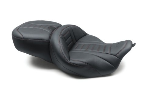 Mustang Motorcycle Seats Powersports 79006AB 08-21 Harley Electra Glide/Rd Glide/Rd King 1PC Seat Deluxe - Black w/ Red Stitching