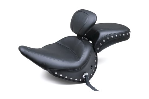 Mustang Motorcycle Seats Powersports 79913 05-17 Harley Deluxe(w/ Standard Rack) Wide Touring Solo Seat w/DBR Studs - Black