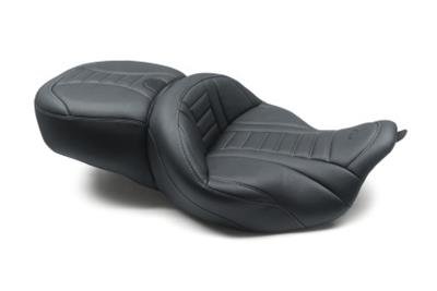 Mustang Motorcycle Products Super Touring Deluxe Seats 79006GM 08-21 Harley Electra Glide/Rd Glide/Rd King 1PC Seat - Black w/ Grey Stitching