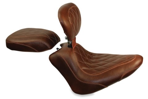 Mustang Motorcycle Seats Powersports 76767 11-13 Harley Blackline, 12-17 Slim/Slim S Tripper Pass Seat Diam Stitch - Distressed Brown