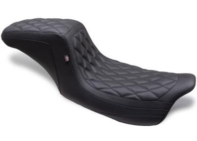 Mustang Motorcycle Products Squareback Double Diamond Stitched Seats 75299 08-24 HD FL Touring 1PC Seat - Black
