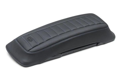 Mustang Motorcycle Products Deluxe Saddlebag Lid Covers 77637SB 97-13 HD FL Touring Tour-Pak Covers( Pair) - Black w/ Blue Stitching