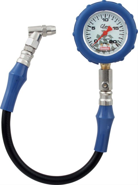 QuickCar Glo Tire Pressure Gauges 56-022 Gauge, Glo, 0-20 psi., 2.5 in, Diameter, Analog, 14 in. Hose, Each