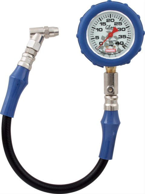 QuickCar Glo Tire Pressure Gauges 56-042 Gauge, Glo, 0-40 psi., 2.5 in, Diameter, Analog, 14 in. Hose, Each