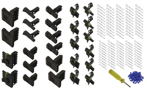 QuickCar Weatherpack Starter Kits 50-380 Weatherproof Connectors, Kit, Male and Female Connectors, Male and Female Terminals, 100 Seals, Pin Tool, Case, Kit