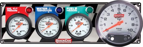 QuickCar Standard Gauge Panels 61-6042 Panel, Quick Car, 5 in.Tachometer, 2 5/8 in. Fuel/Oil Pressure, 2 5/8 in Water Temperature, Analog, Kit