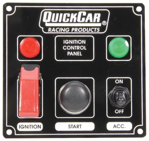 QuickCar Ignition Control Panels 50-823 Electrical Switch Panels, Panels, 3 Switches, Lighted, Toggle Style, Push Button Starter Switch, Aluminum, Black, Dash Mount, Each