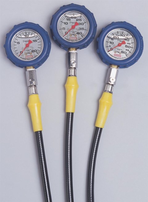 QuickCar Liquid-Filled Tire Pressure Gauges 56-061 Gauge, Liquid-Filled, 0-60 psi., 2.5 in, Diameter, Analog, 12 in. Hose, Each