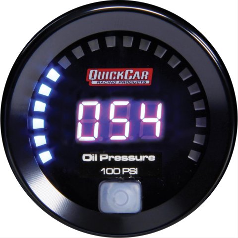 QuickCar Digital Gauges 67-003 Gauges, Digital, Oil Pressure Gauge, 2 1/16 in. Diameter, 0-100 psi., Black Face, Bright Blue Readout , Each