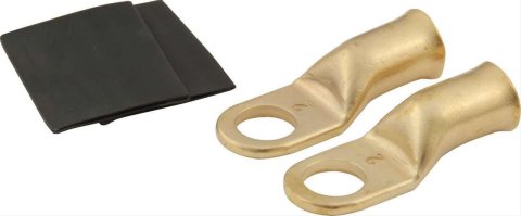 QuickCar Crimp-Solder Power Rings 57-550 Battery Terminals, 3/8 in. Copper Ring Lug, 2 AWG, with Heat Shrink Tubing, Pair