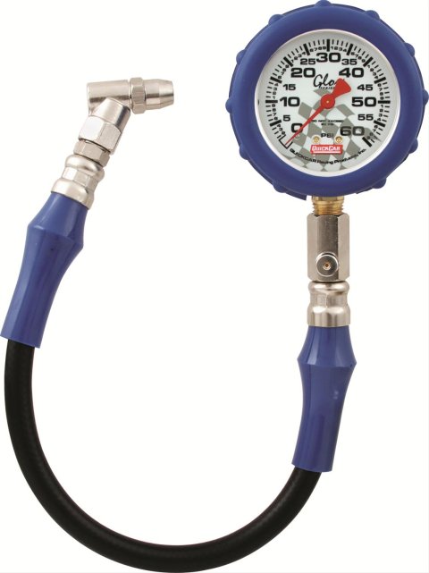 QuickCar Glo Tire Pressure Gauges 56-062 Gauge, Glo, 0-60 psi., 2.5 in, Diameter, Analog, 14 in. Hose, Each