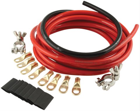 QuickCar Battery Cable Kits 57-010 Kit, 2 AWG, 15 ft. Red, 2 ft. Black Cable, 2 Terminals, 8 Gold-Plated Terminals, Kit