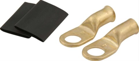 QuickCar Crimp-Solder Power Rings 57-530 Battery Terminals, 3/8 in. Copper Ring Lug, 4 AWG, with Heat Shrink Tubing, Pair