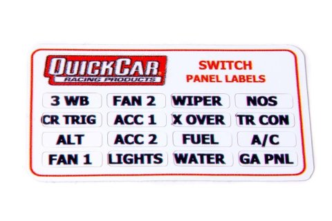 QuickCar Replacement Switch Panel Labels 50-004 Decals and Stickers, Labels, Logo, Vinyl, White/Black, Adhesive, Each