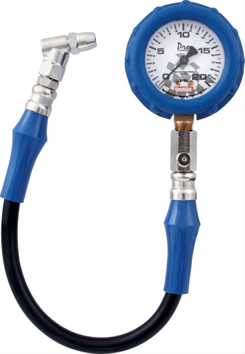 QuickCar Dry Tire Pressure Gauges 56-020 Gauge, Tire, 0-20 psi., 2.5 in, Diameter, Analog, 14 in. Hose, Each