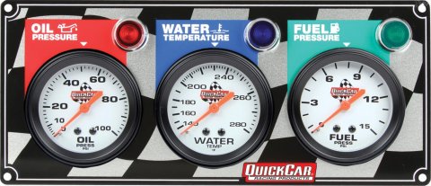 QuickCar Standard Gauge Panels 61-6012 Panel, Quick Car, 2 5/8 in., Fuel Pressure, Oil Pressure, Water Temperature, Analog, Mechanical, Kit