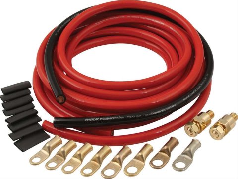 QuickCar Battery Cable Kits 57-011 Kit, 2 AWG, 15 ft Red, 2 ft. Black Cable, 2 Side Terminals, 8 Gold-Plated Terminals, Kit