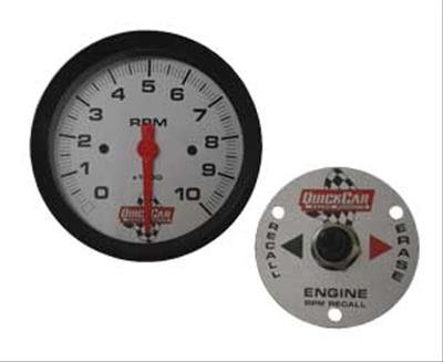 QuickCar Remote Recall Memory Tachometers 611-6002 Tachometer, Recall, 0-10,000 RPM, 3 3/8 in. Diameter, Light Silver Face, Analog, Electrical, Each