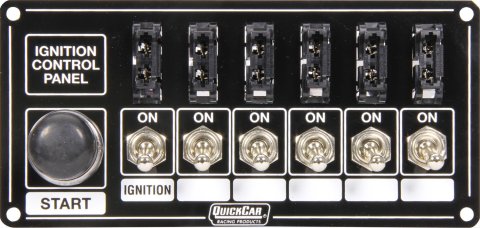 QuickCar Ignition Control Panels 50-863 Electrical Switch Panels, Panels, 6 Switches, Toggle Style, Push Button Starter Switch, Aluminum, Black, Dash Mount, Kit