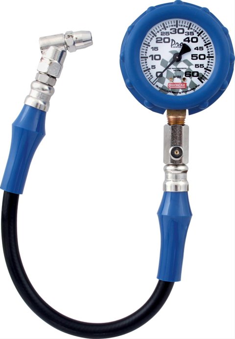 QuickCar Dry Tire Pressure Gauges 56-060 Gauge, Tire, 0-60 psi., 2.5 in, Diameter, Analog, 14 in. Hose, Each